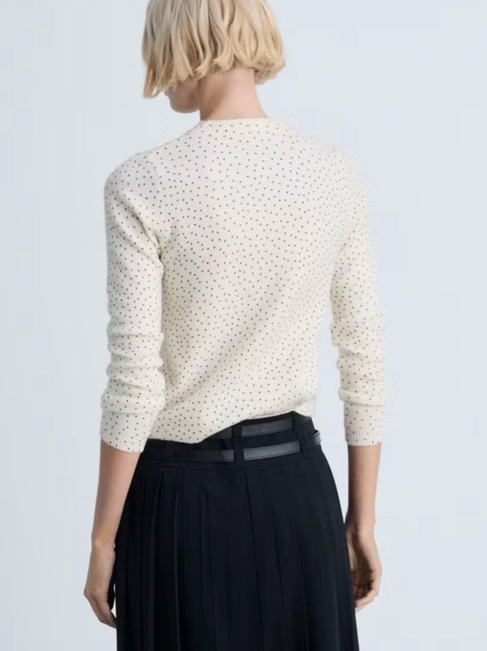 MANGO Cream Polka Dot Knit Sweater XS Soft Lightweight Crew Neck - Picture 3 of 10
